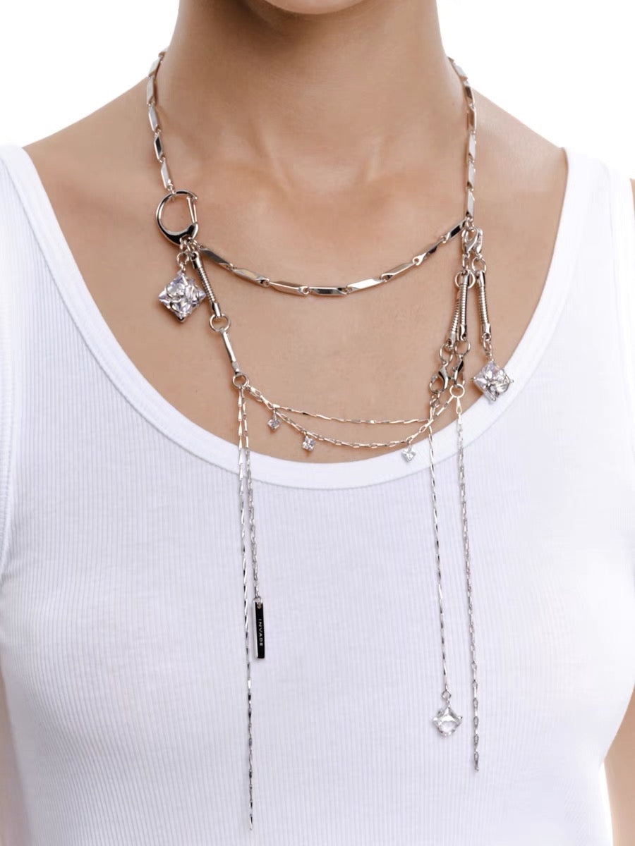 Abstract Orchid Drop Chain Adjustable Necklace