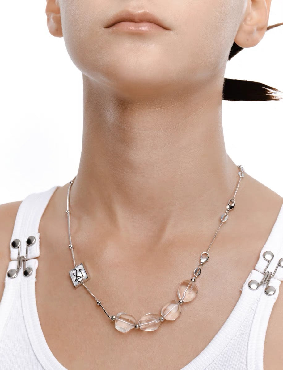 Long Transparent Stone Necklace